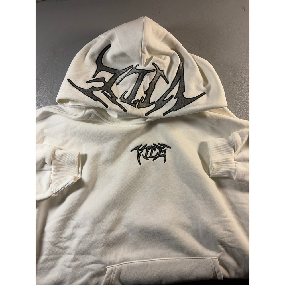 A Vile Life Hoodie Mens White Graphic Embroidered Streetwear Oversized Pullover